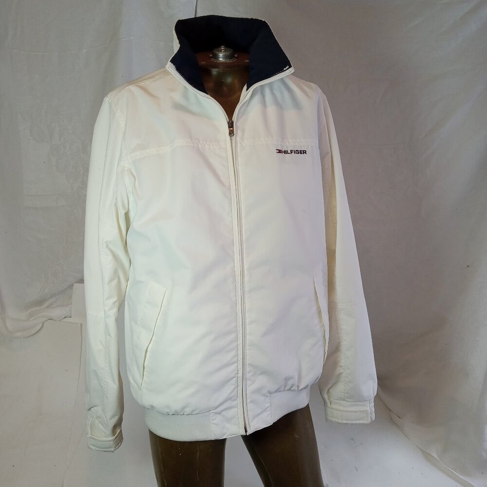 TOMMY HILFIGER Jacket Zip White Embroidered Logo Med Windbreaker Lightweight